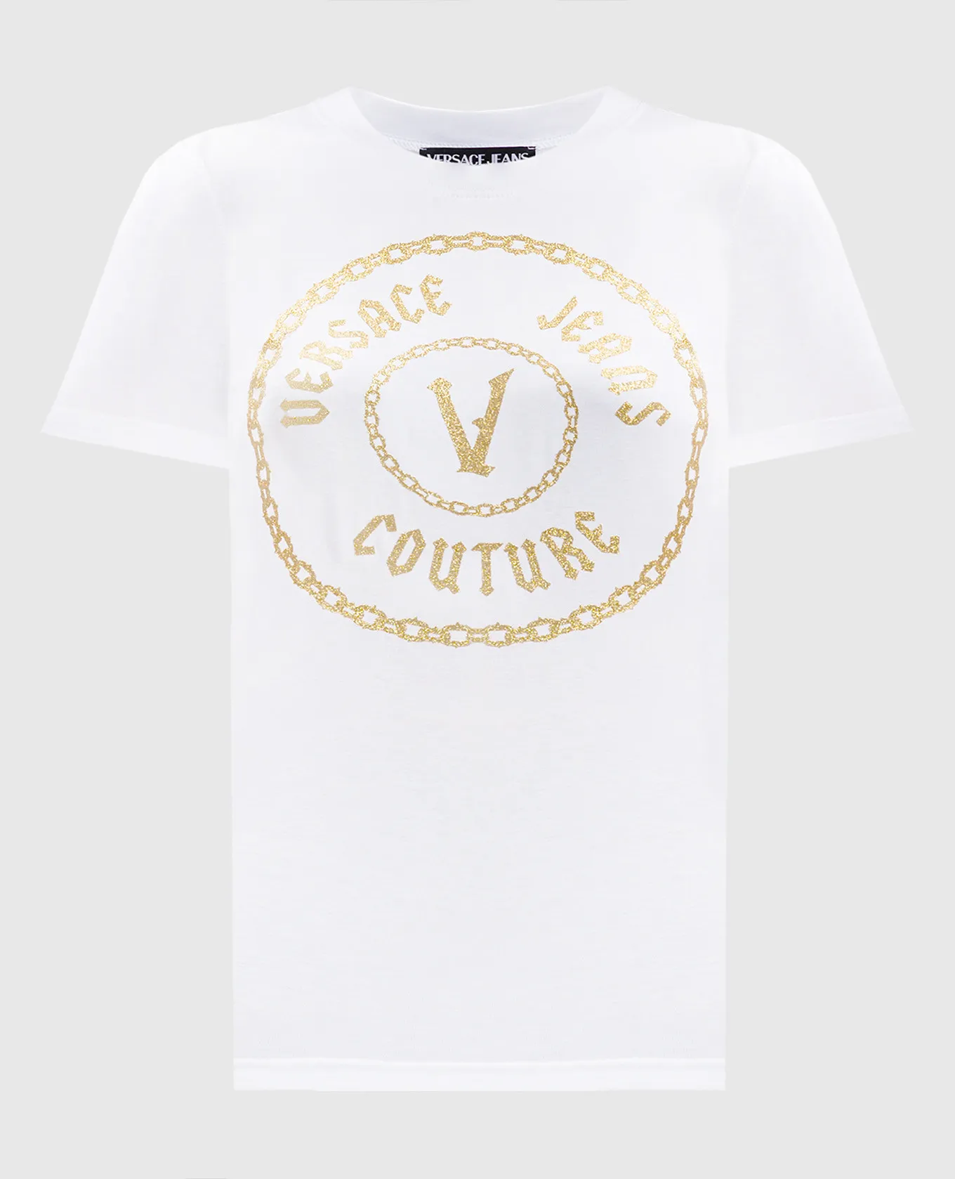 Versace Jeans Couture T-shirt bianca con logo V-Emblem 77HAHT02CJ03T