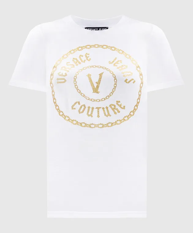 Versace Jeans Couture T-shirt bianca con logo V-Emblem 77HAHT02CJ03T