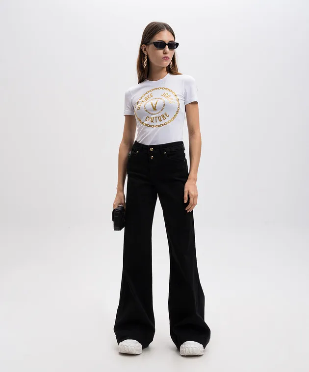 Versace Jeans Couture T-shirt bianca con logo V-Emblem 77HAHT02CJ03T