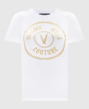 Versace Jeans Couture T-shirt bianca con logo V-Emblem 77HAHT02CJ03T