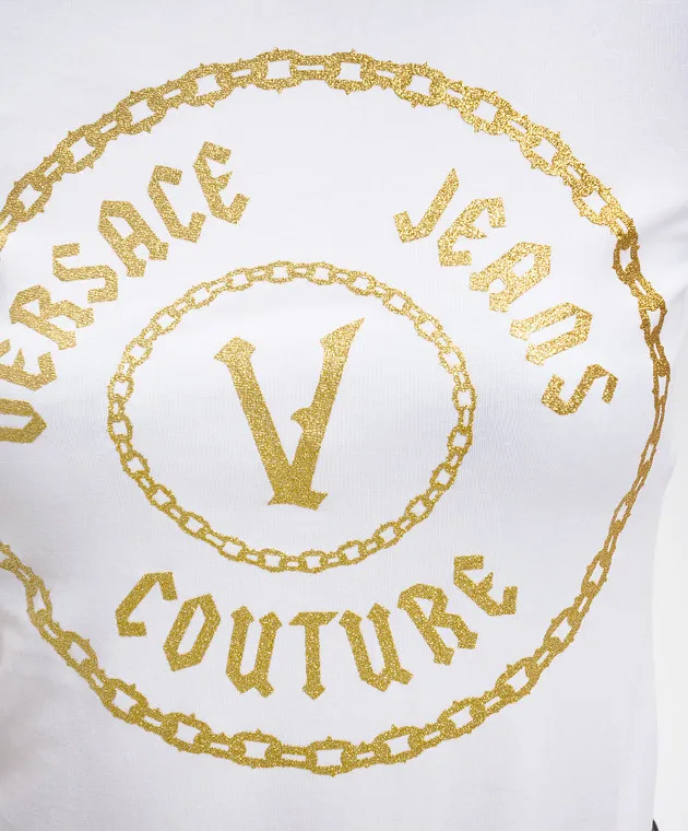 Versace Jeans Couture T-shirt bianca con logo V-Emblem 77HAHT02CJ03T