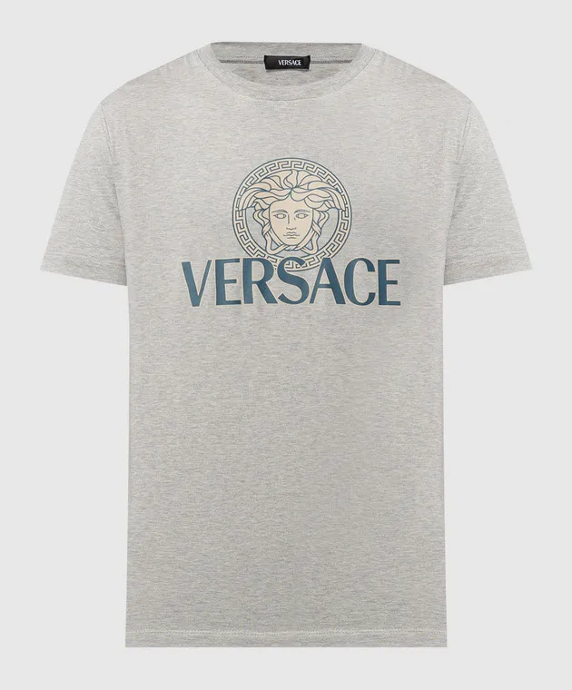 Versace T-shirt grigia con stampa logo Medusa 10142261A10088