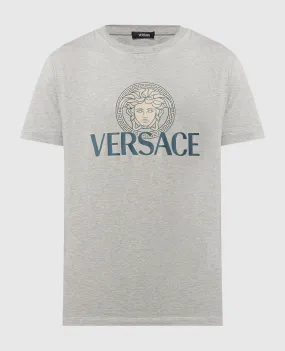 Versace T-shirt grigia con stampa logo Medusa 10142261A10088