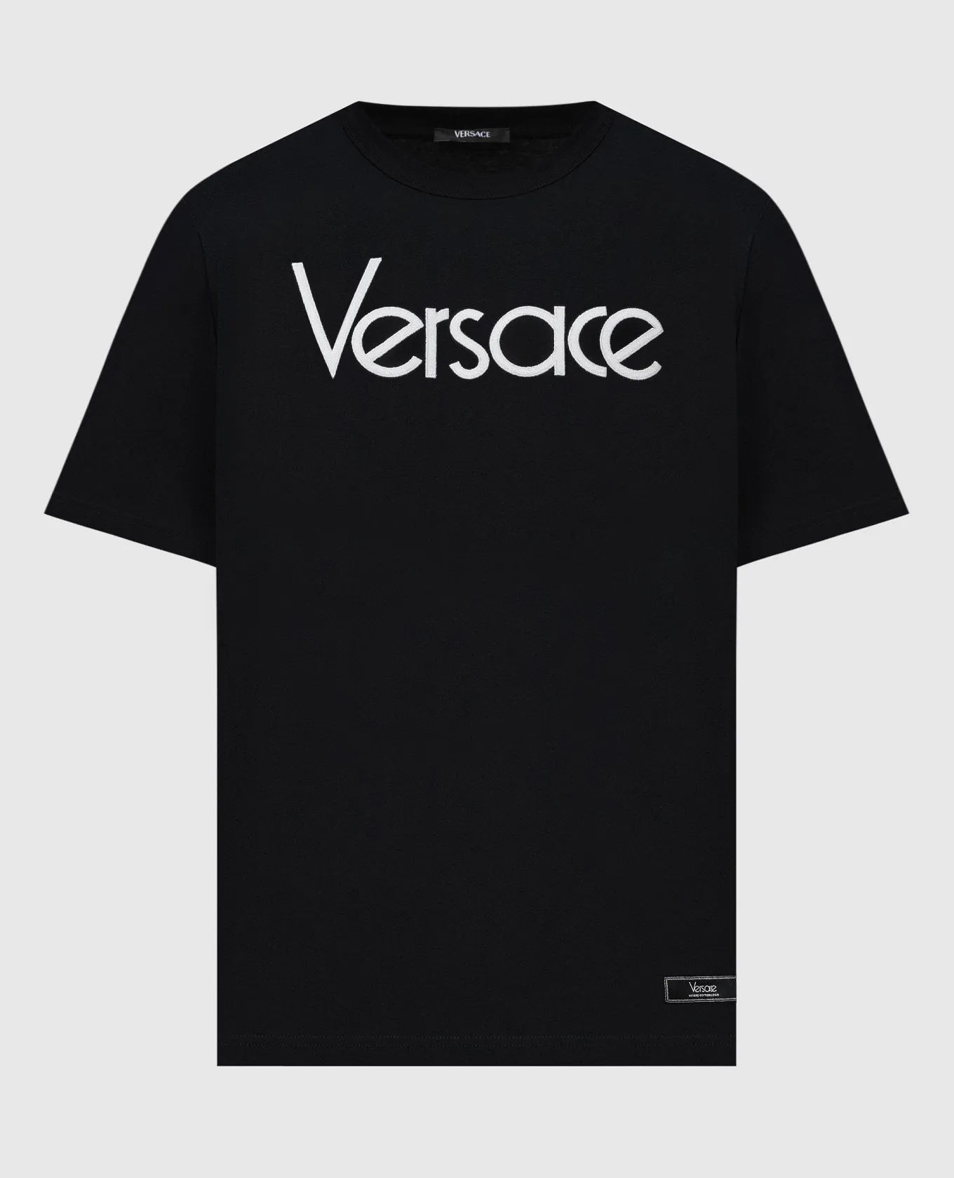 Versace T-shirt nera con ricamo logo 10125451A09028