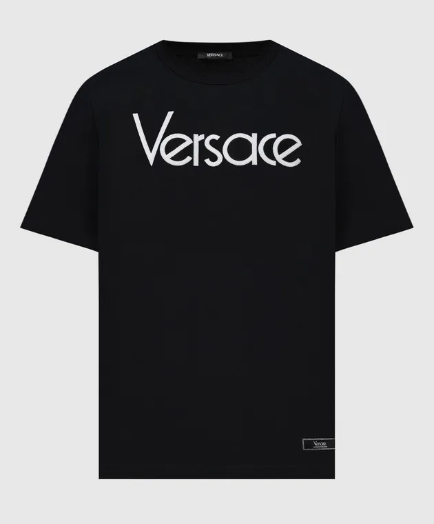 Versace T-shirt nera con ricamo logo 10125451A09028