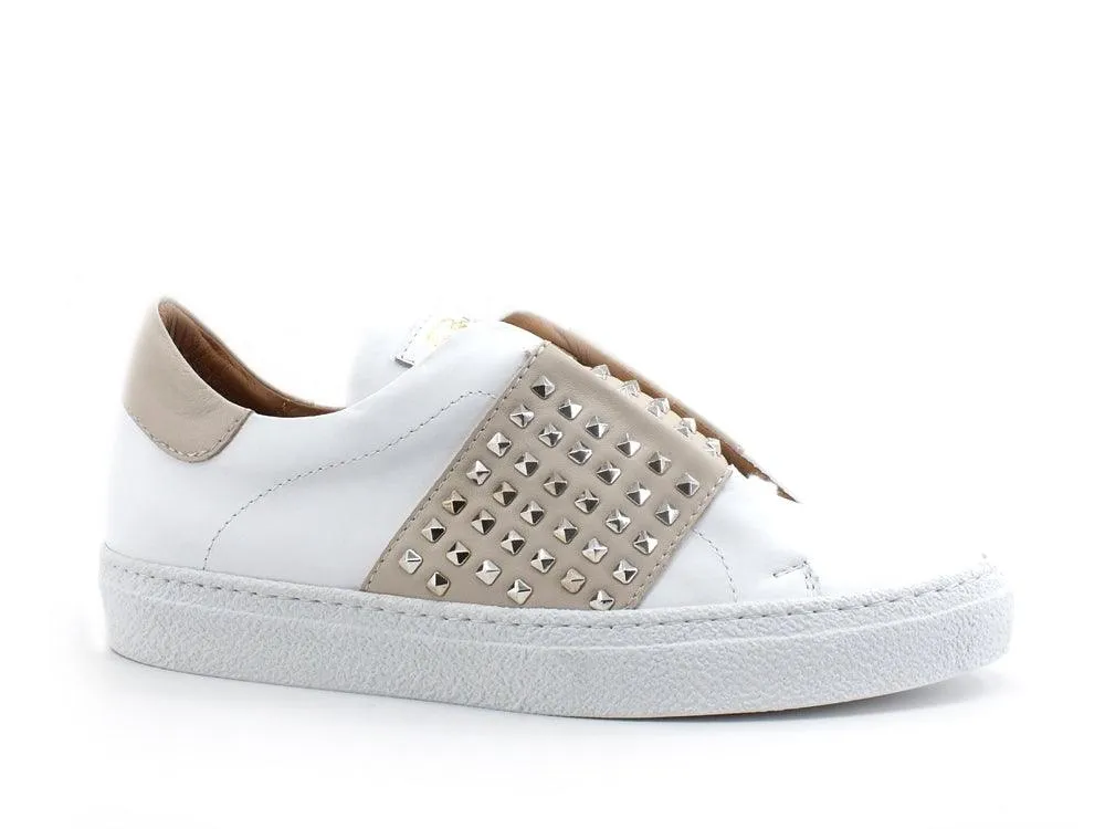 VIA ROMA 15 Saint Barth Sneaker Fascia Borchie Bianco Beige 3171